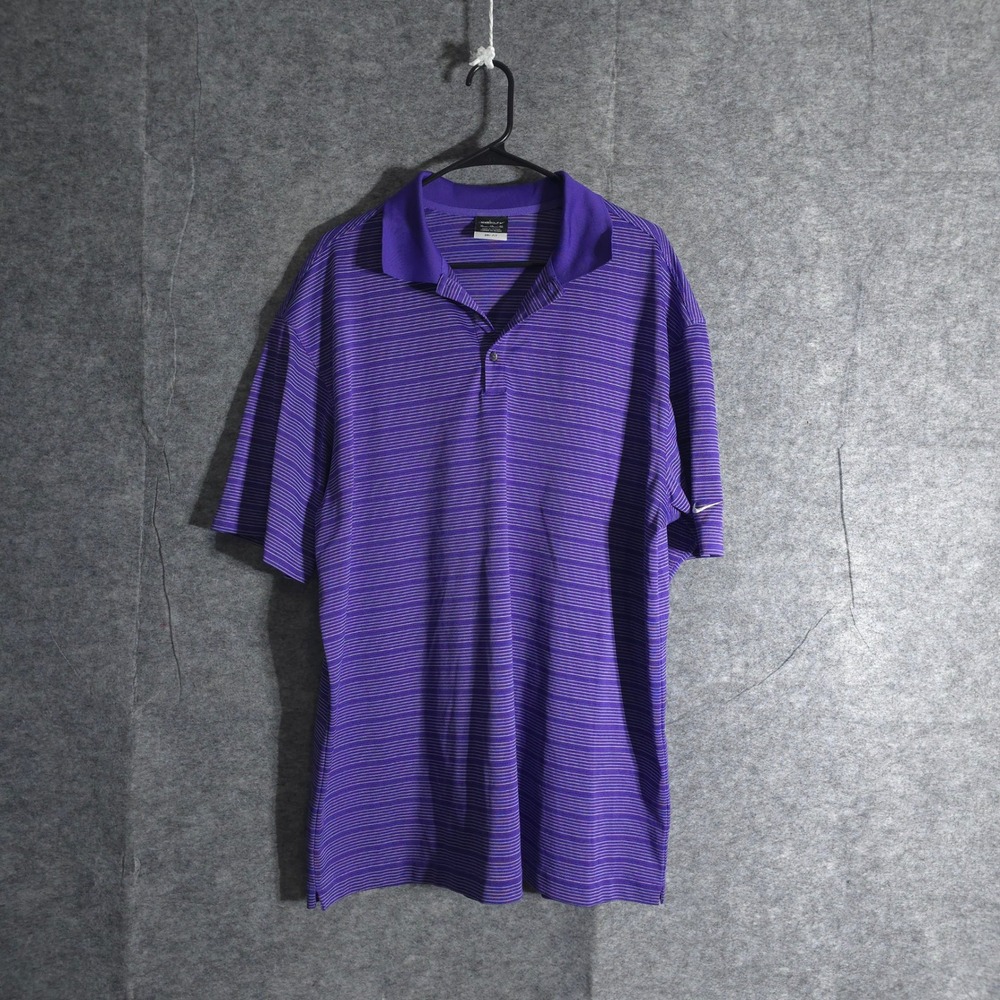 Nike Golf Dri-FIT Polo Shirt Mens XL Purple Striped Athletic Performances Sports